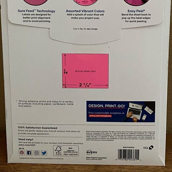 NWT New 300 Avery Rectangular Labels w/Sure Feed Bright Colors 4331, 2" x 2 5/8" - Picture 16 of 16